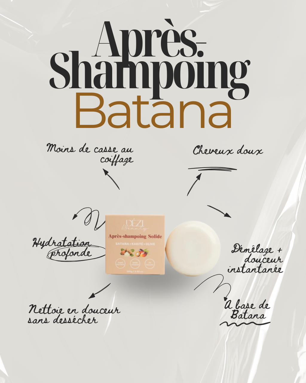 Après-shampoing solide Batana, Karité & Olive Démêlage et douceur instantanée